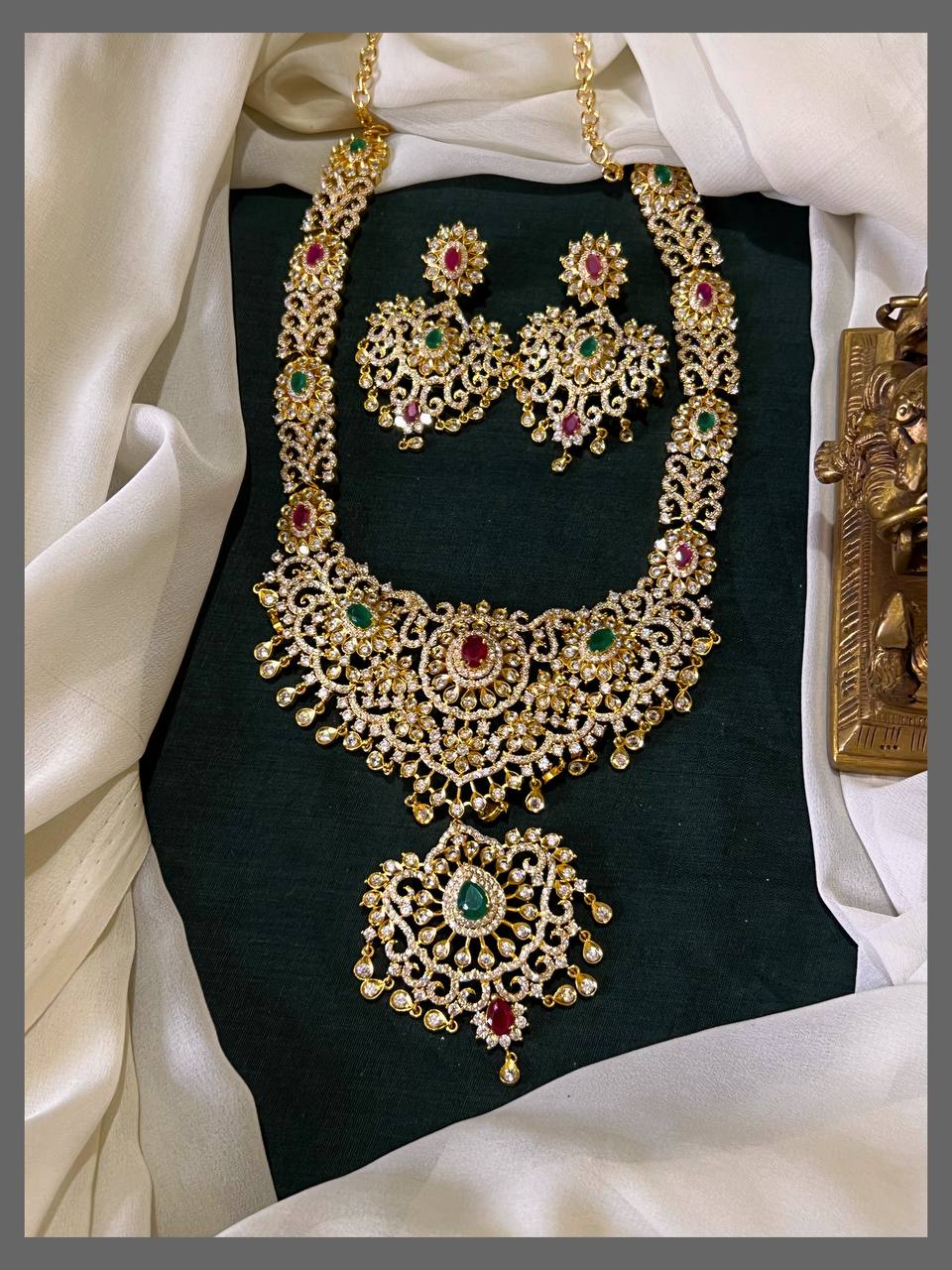 Elegant Nakshi Haram with White Stones and Matching Earrings – NH00356