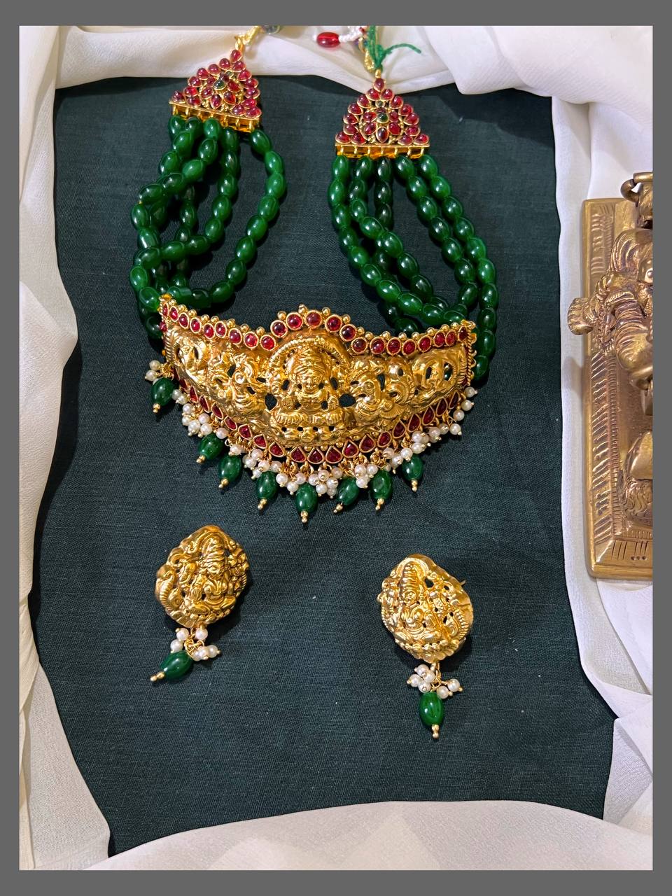 Exquisite Green Beads  Choker Set with Coordinated Earrings – PB00479