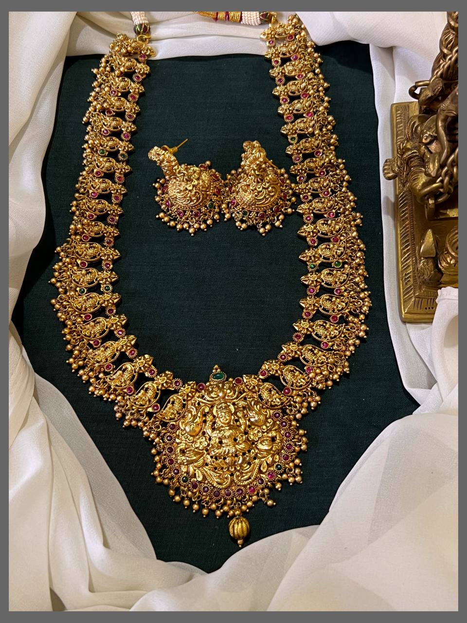 Stunning Lakshmi Pendant Nakshi Haram Set with Matching Earrings – NH00358