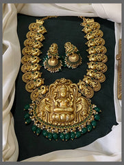 Traditional Nakshi Necklace with Green Beads and Matching Jhumka Earrings – NN00731