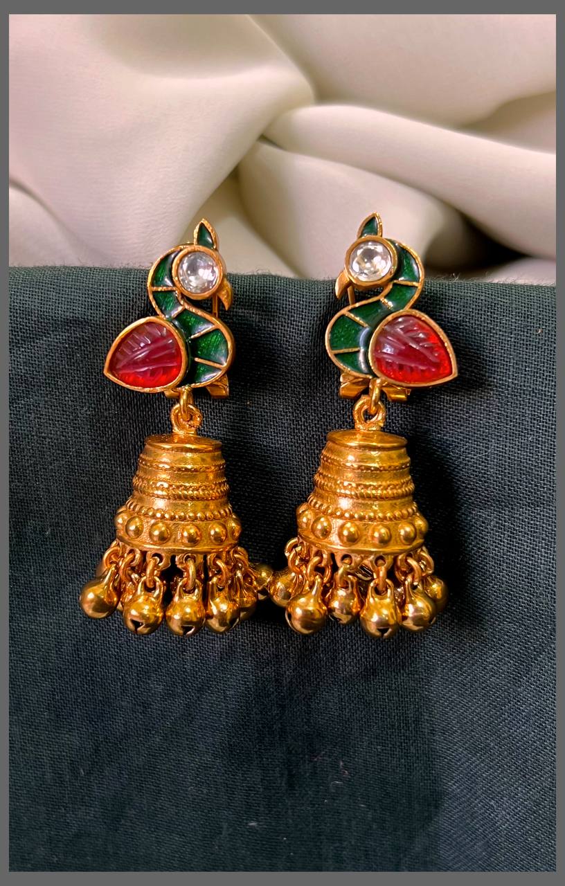 Beautiful Kundan Peacock Jhumka Earrings - KE00542