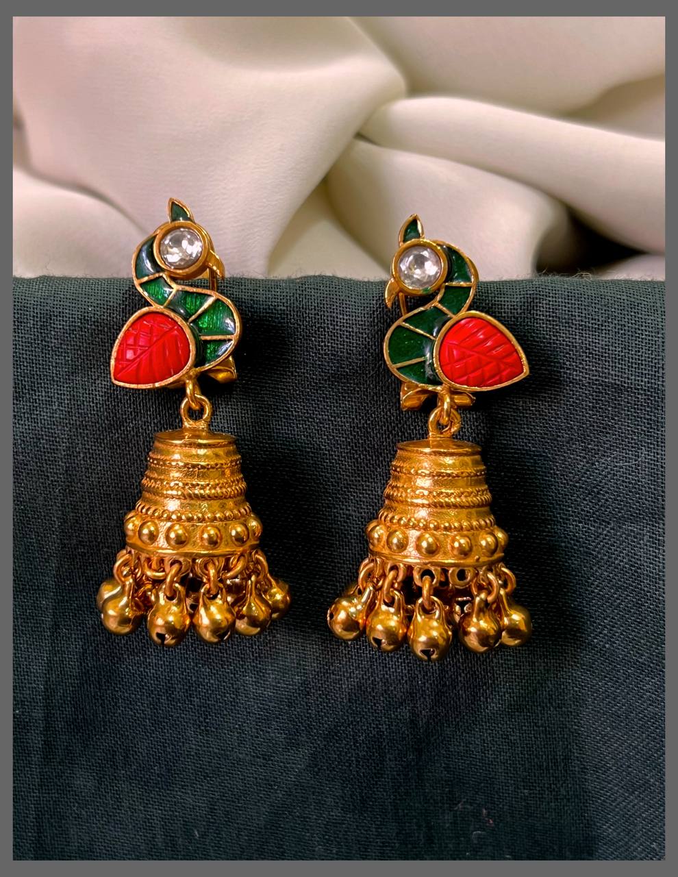 Beautiful Kundan Peacock Jhumka Earrings - KE00542