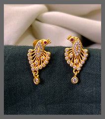 Beautiful Peacock Earrings in Gold & White Stones - NE00623