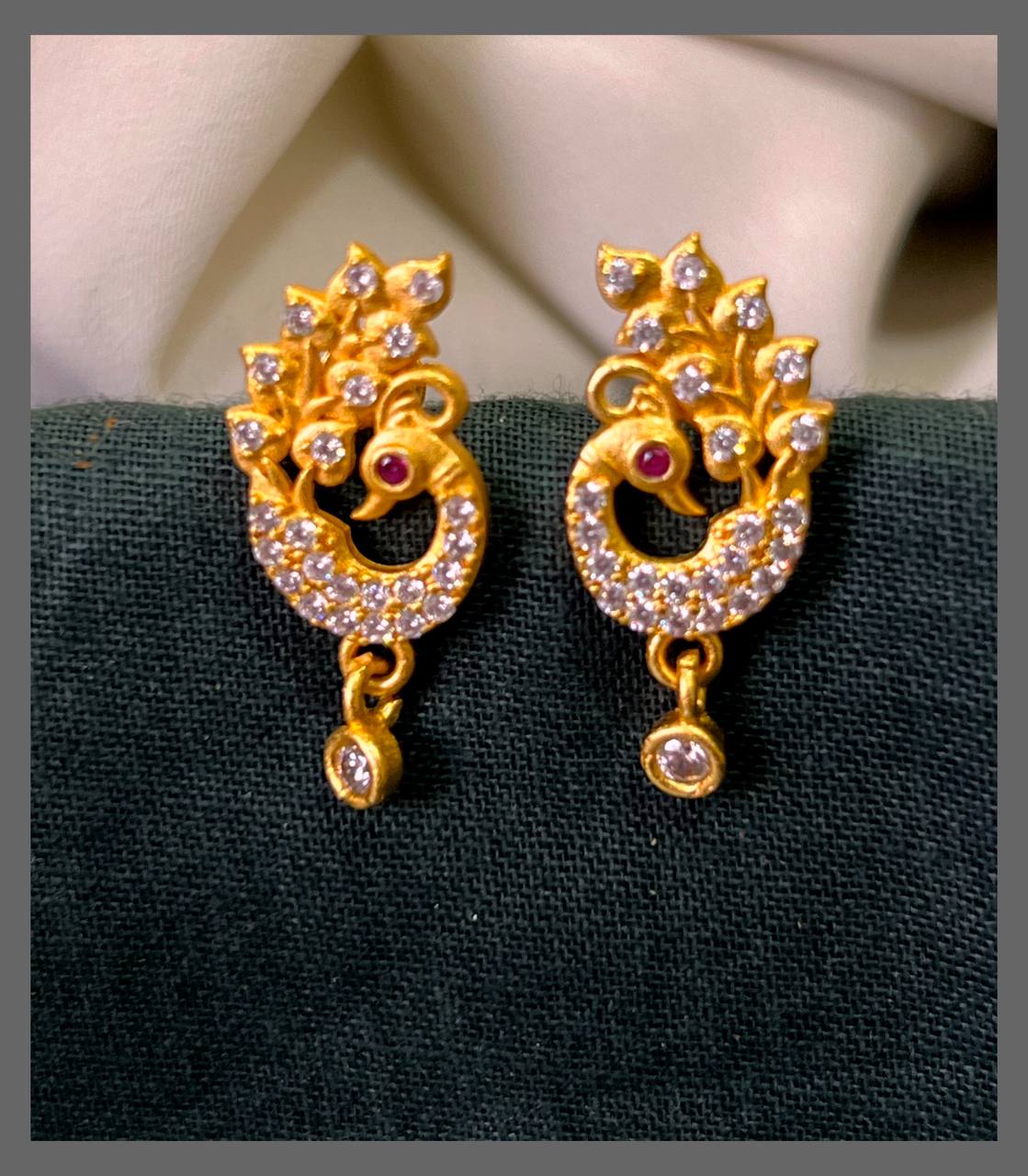 Elegant Peacock Earrings in White Stones - NE00624