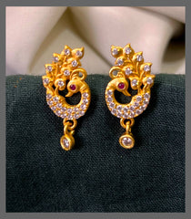 Elegant Peacock Earrings in White Stones - NE00624