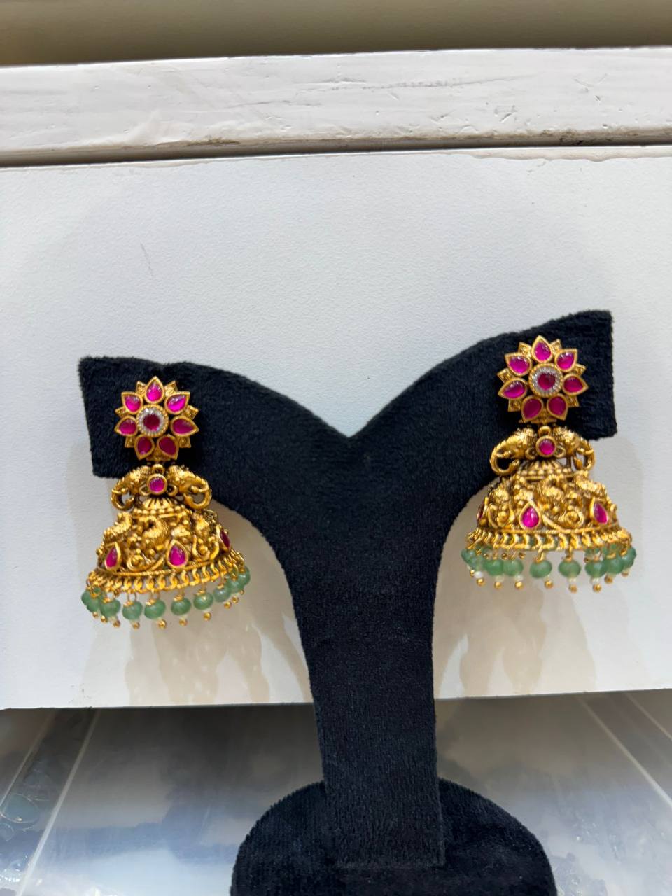 Ruby Kundan Flower With Big Jhumki - KE00551
