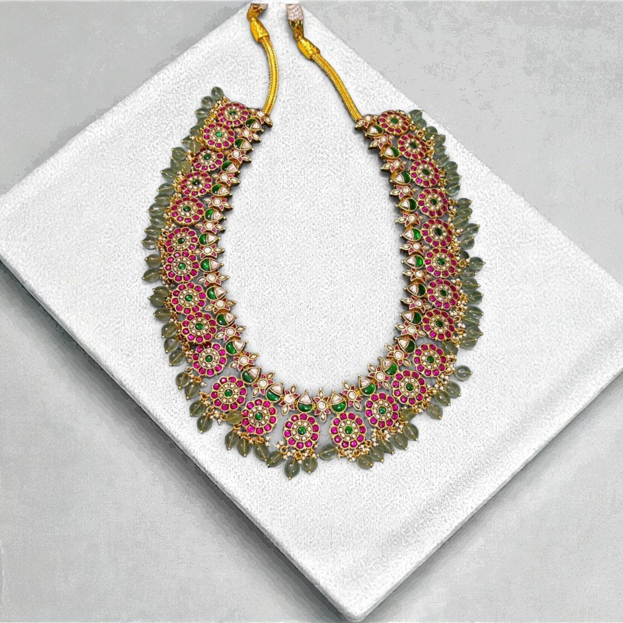 Beautiful Flower and Dew Drops Kundan Haram - KH00300