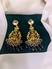 Lord Lakshmi in Navy Blue with White Stone Nakshi Earrings - NE0130