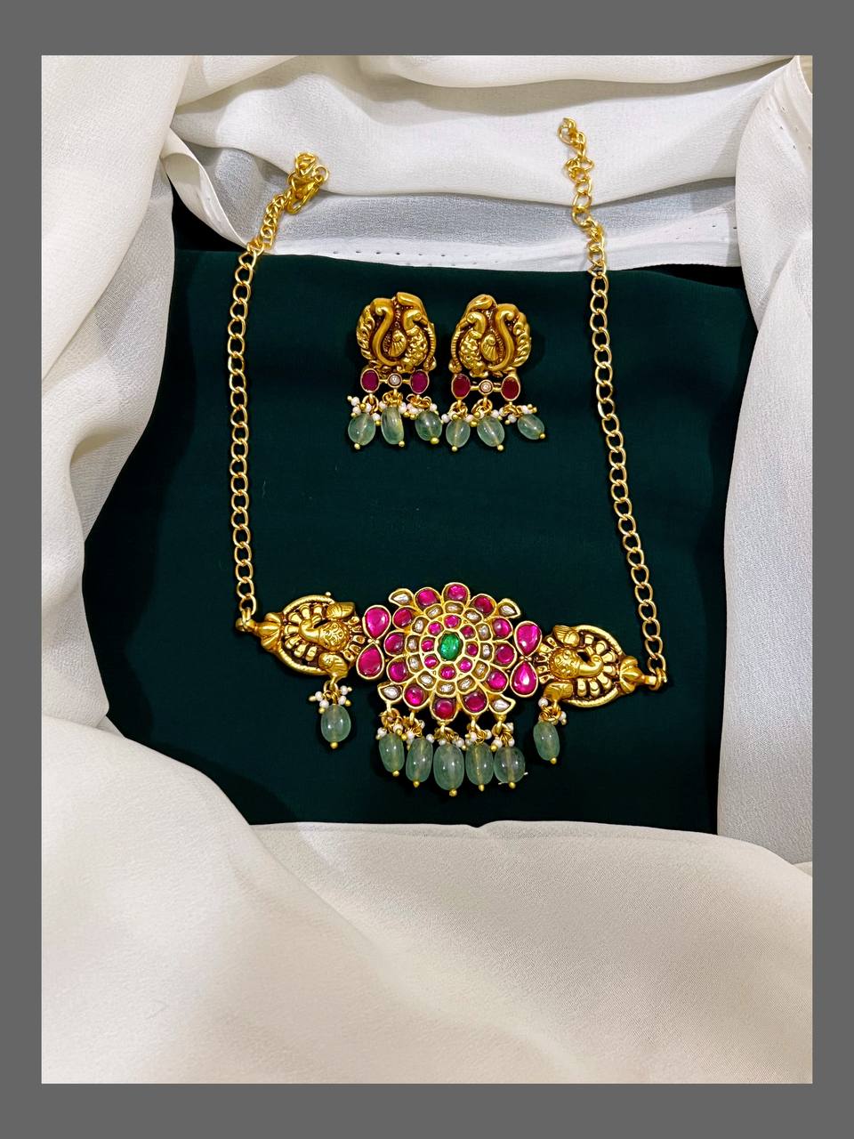 Kundan Mini Choker  With Earrings - KN00256