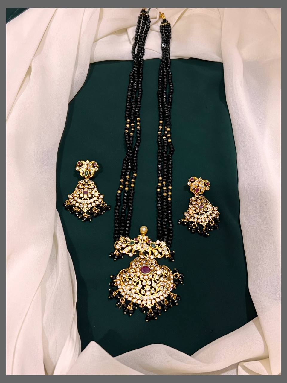 Black Beads With Nakshi Pendent - PB0081