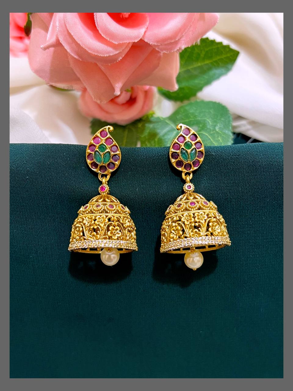 Beautiful Mango Jhumki In Nakshi - NE00386