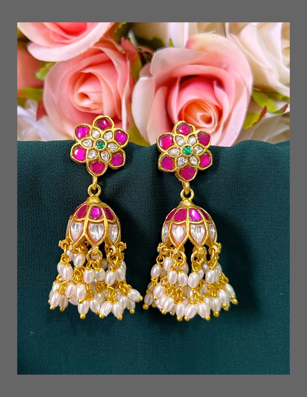 Jadau Rice Pearl Cute Jhumkis - KE00477
