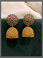 Beautiful Emerald Jhumki Earring in Nakshi -  NE00522