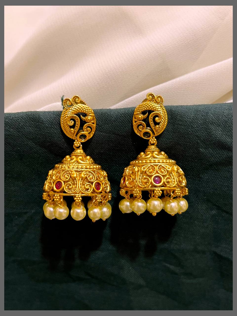 Peacock Jhumki Earring In Nakshi - NE00548