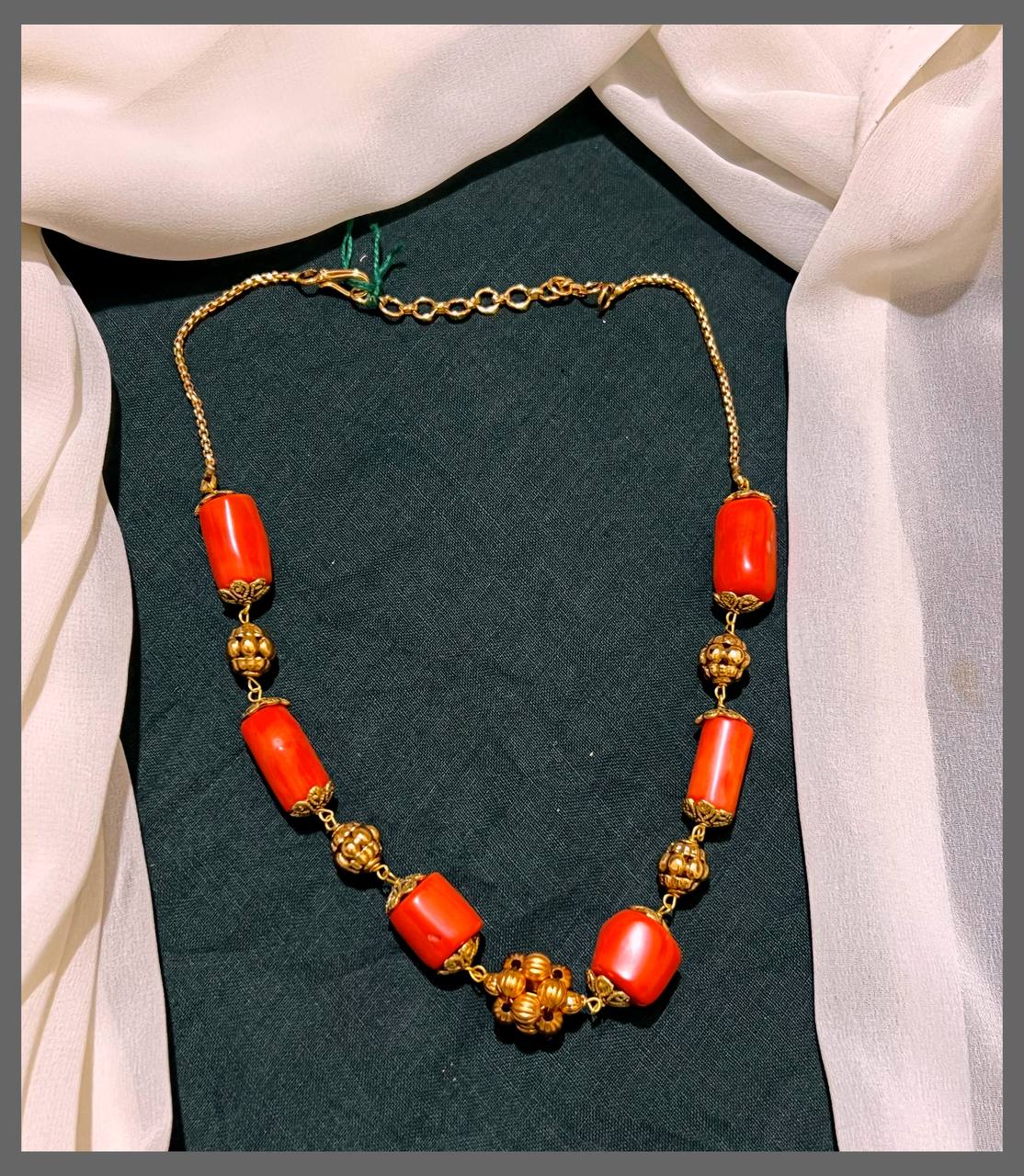Coral Necklac with Gold Beads - PB00295