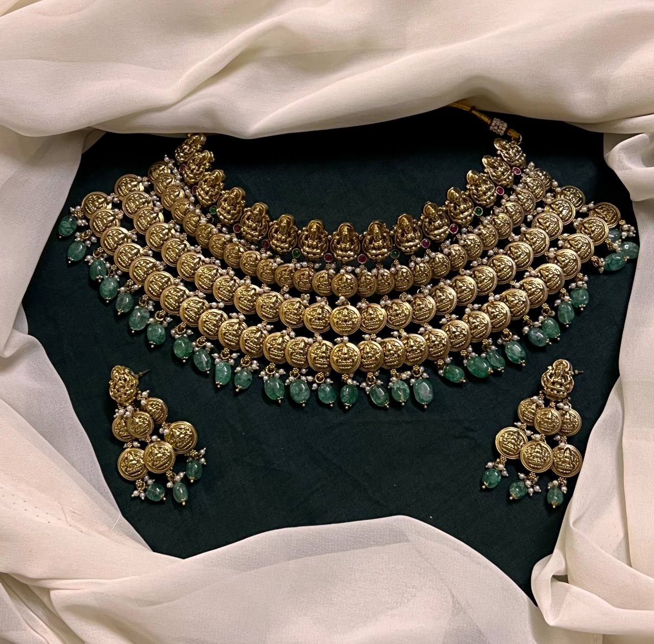 Trible Layer Small Lakshmi Kaasu Choker In Nakshi - NN00632