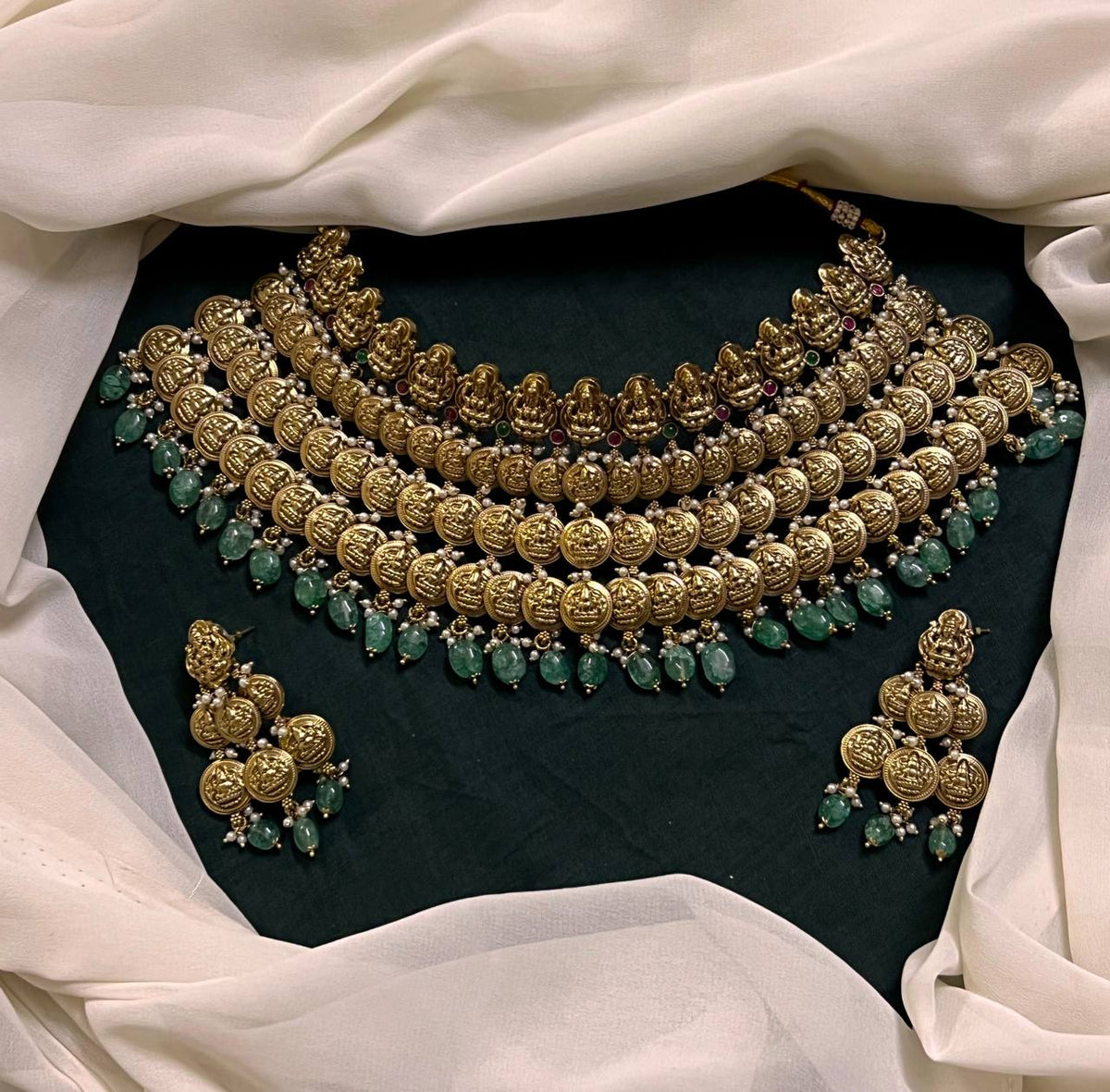 Trible Layer Small Lakshmi Kaasu Choker In Nakshi - NN00632