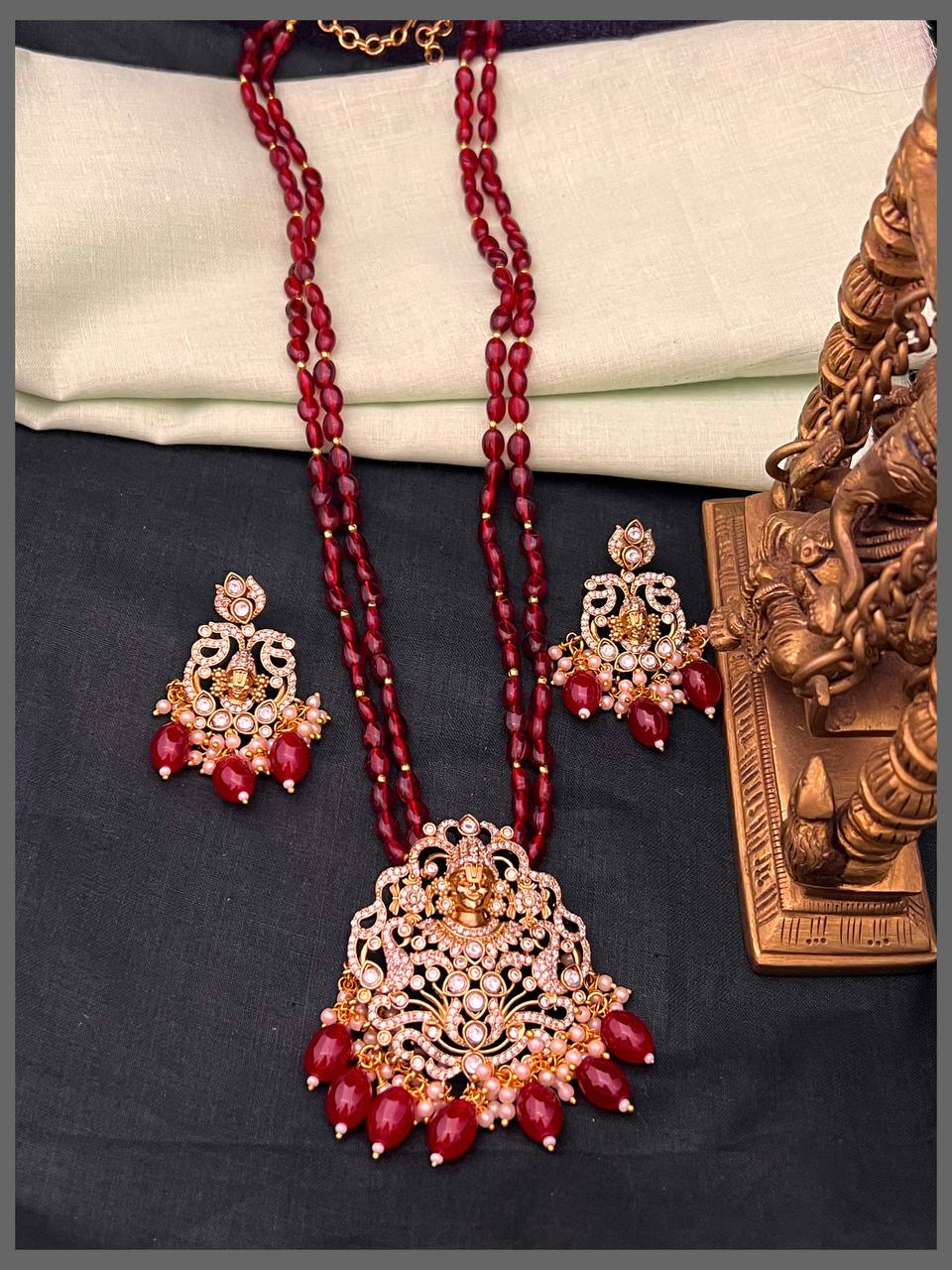 2 Layer Marron Pearl Haram with Lord Venki Pendant in Victorian - PB00536