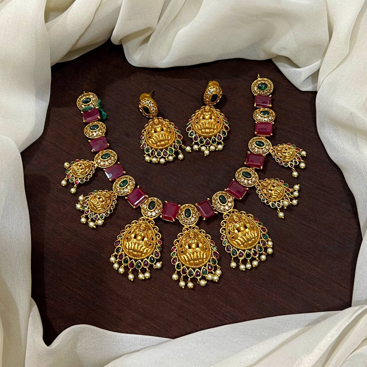 Ruby Stone Nakshi Lakshmi Necklace - NN00954