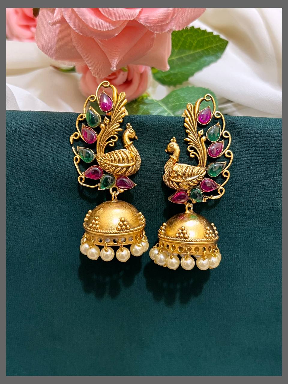 Beautiful Peacock Jhumki In Nakshi - NE00398