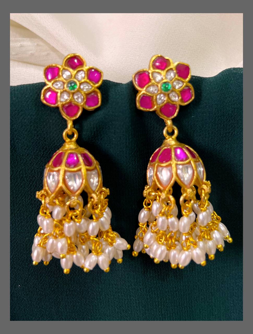 Jadau Rice Pearl Cute Jhumkis - KE00477