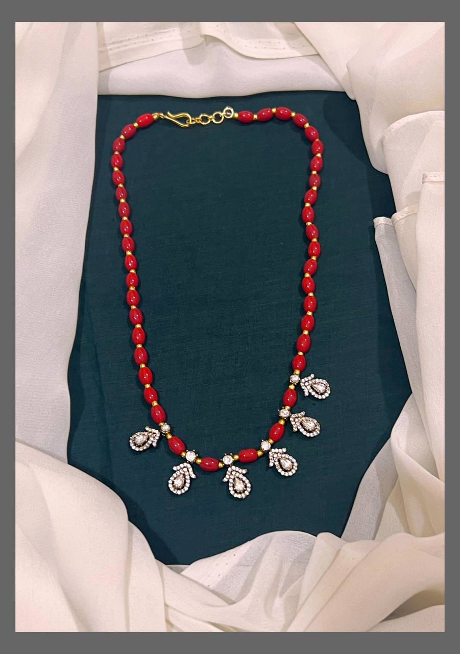 Ruby Pearl Necklace with small Victorian Pendant - PB00283