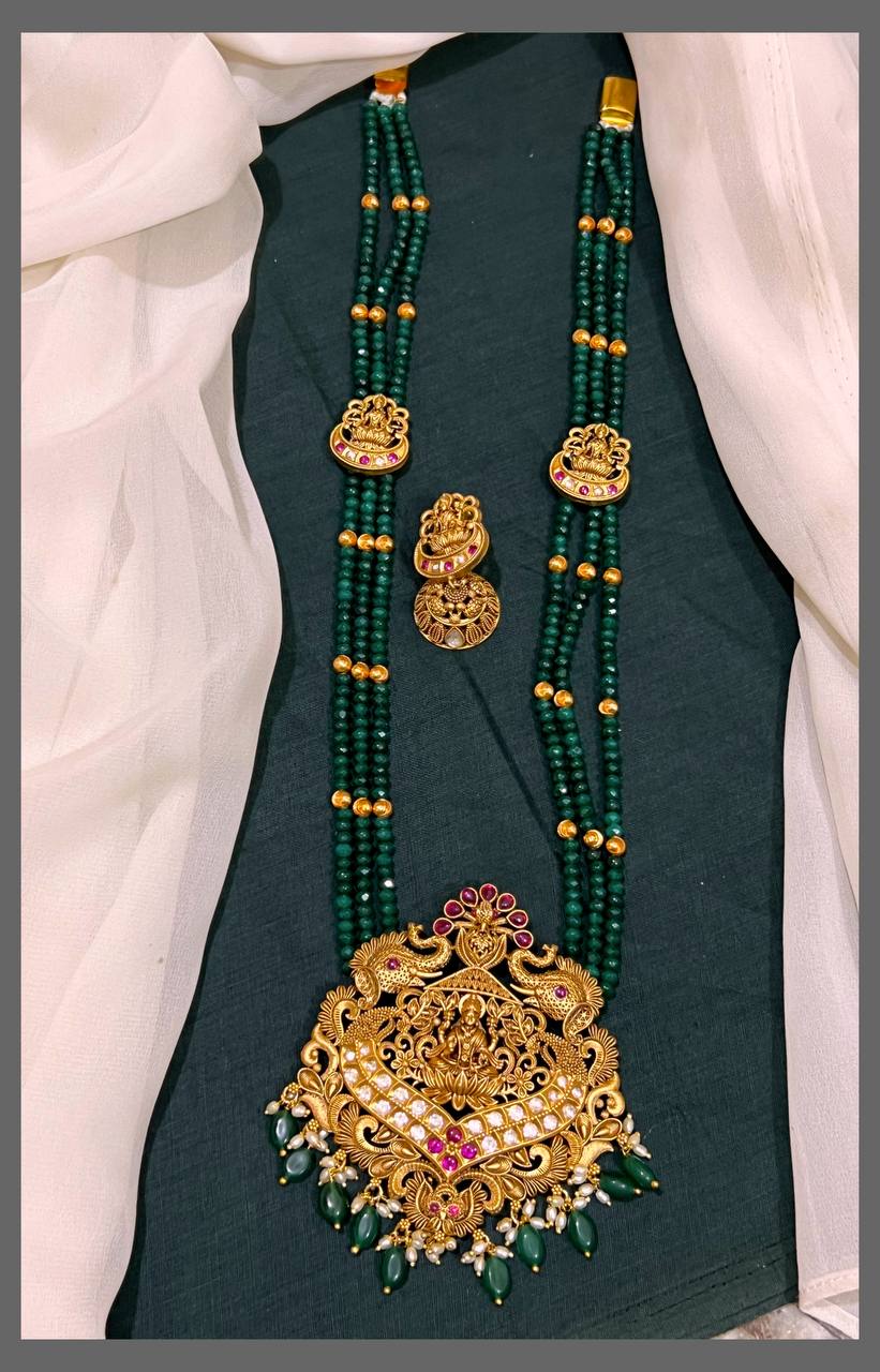 Emerald Pearl Haram With Lakshmi Pendant - PB00333