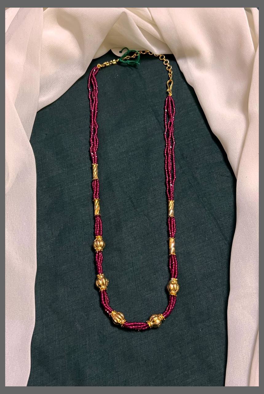 3 layer of Marron Pearl with Golden Beads Haram - PB00378