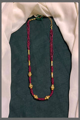 3 layer of Marron Pearl with Golden Beads Haram - PB00378