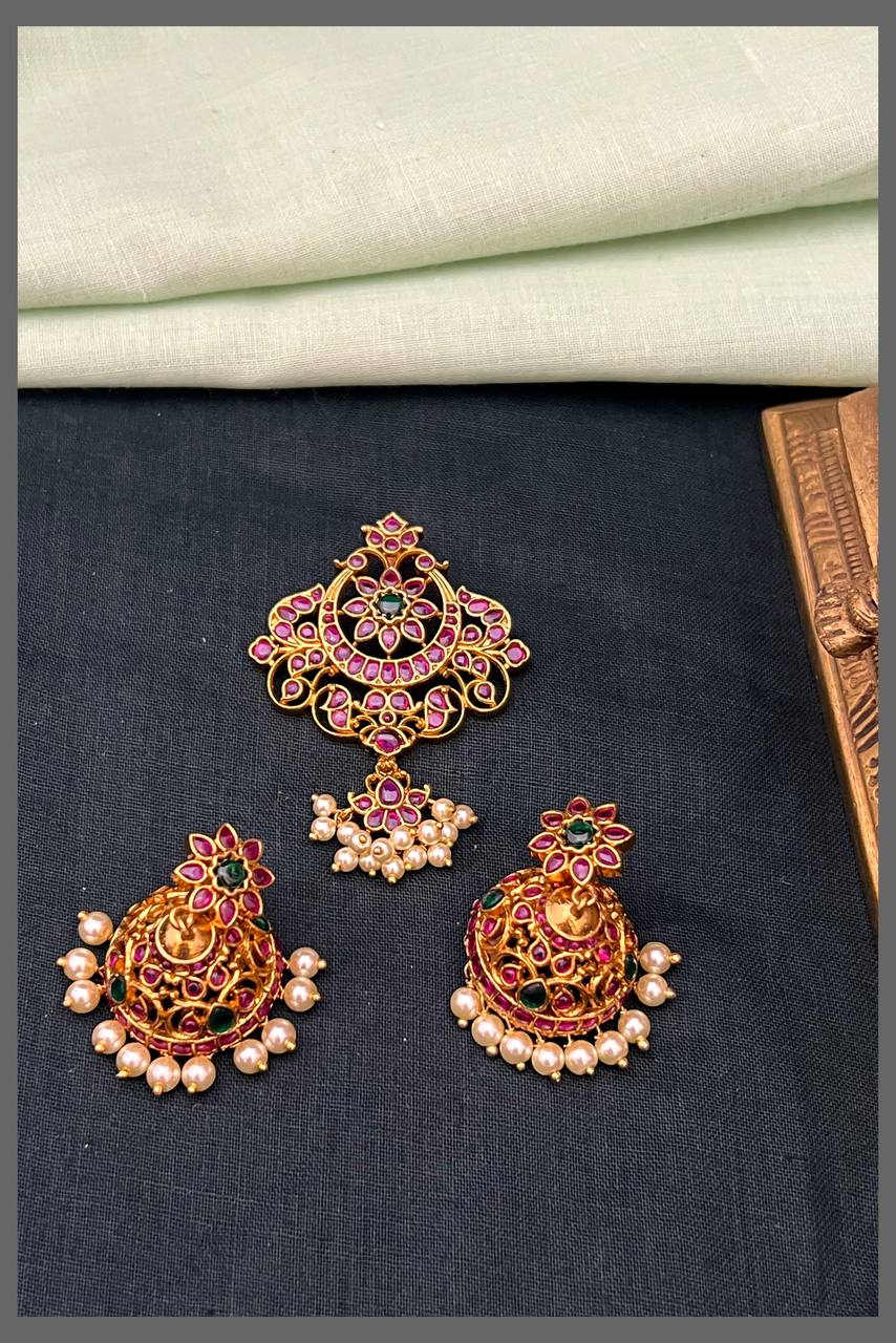 Ruby Chandbali Nakshi Pendant with Earring - NP00100