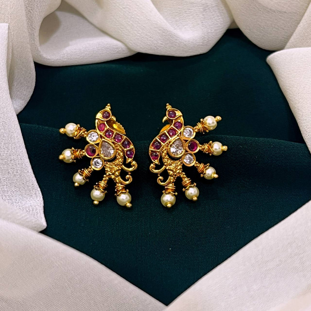 Peacock in Ruby Nakshi Earring - NE077