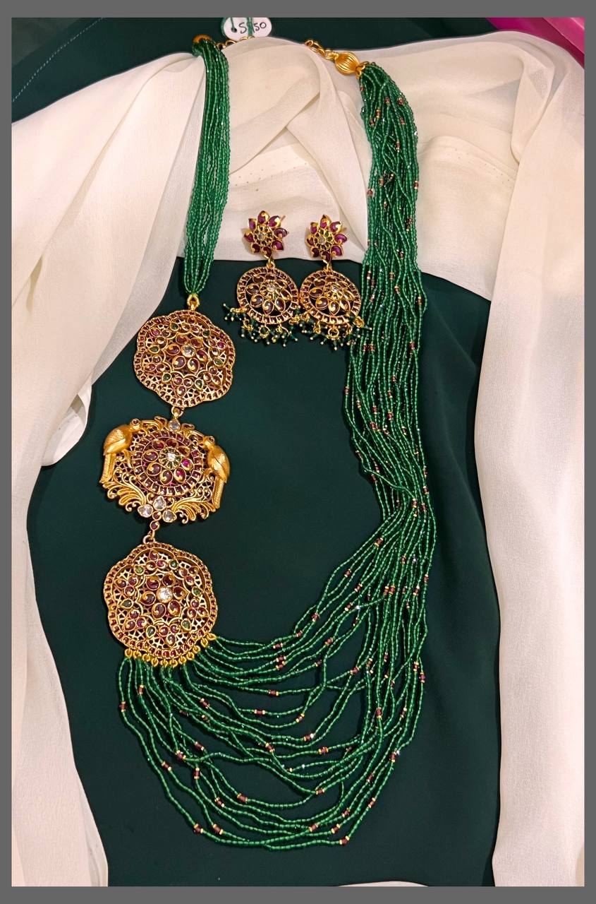 Emerald Beads With Side Pendent - PB0082