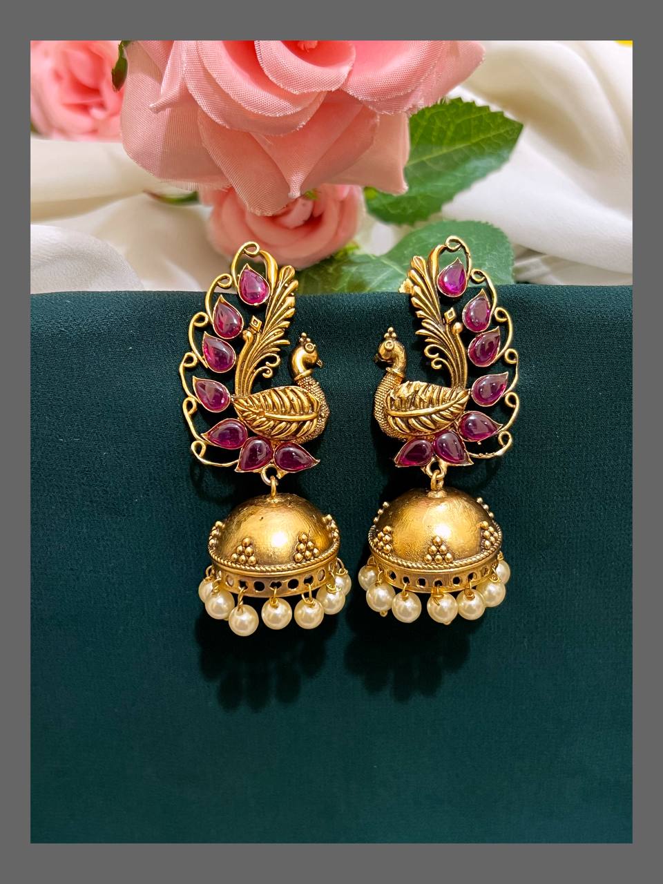Beautiful Peacock Jhumki In Nakshi - NE00398