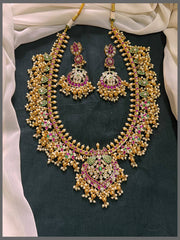 Beautiful Multi Flower Haram with Peacock Pendant in Kundan - KH00315