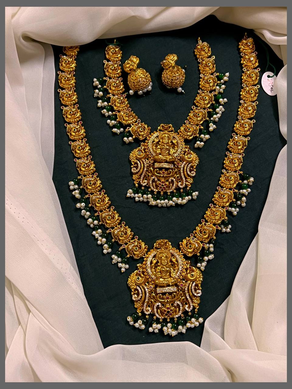 Peacock and Lakshmi Bridal Set With Pearls - BR0051