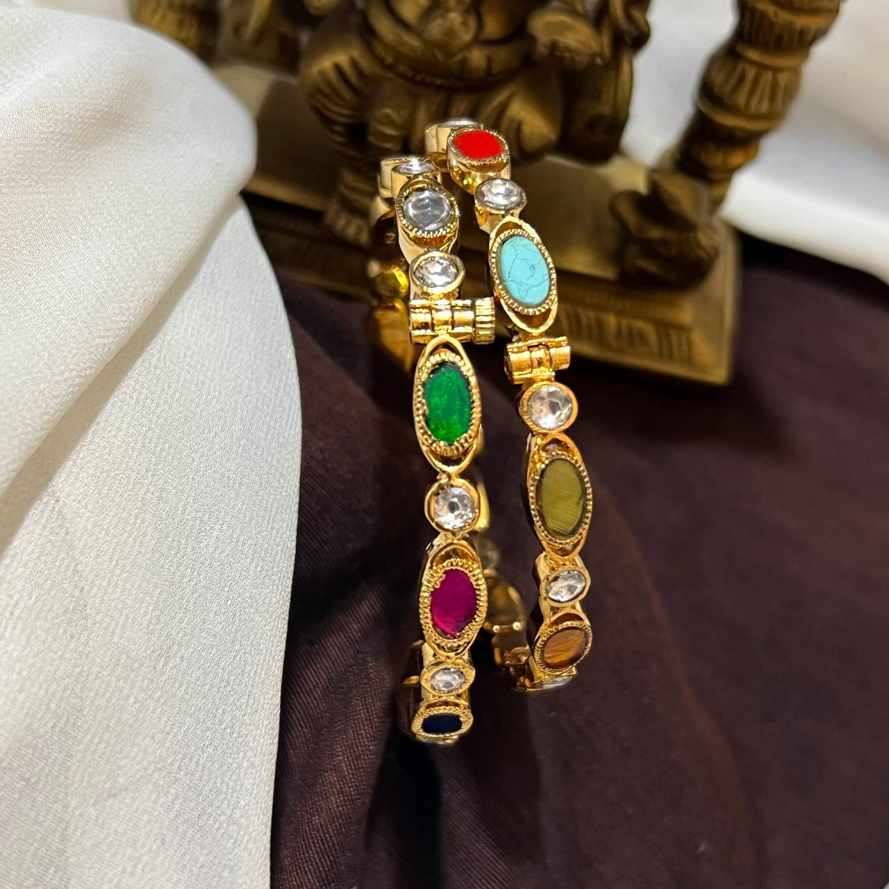 Jadau Navarathna Screw Openable Bangles - BG00694