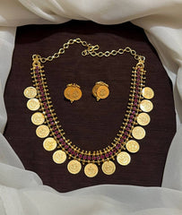 Kempu Stone Micro Gold polish Kaasu Necklace - NN0012