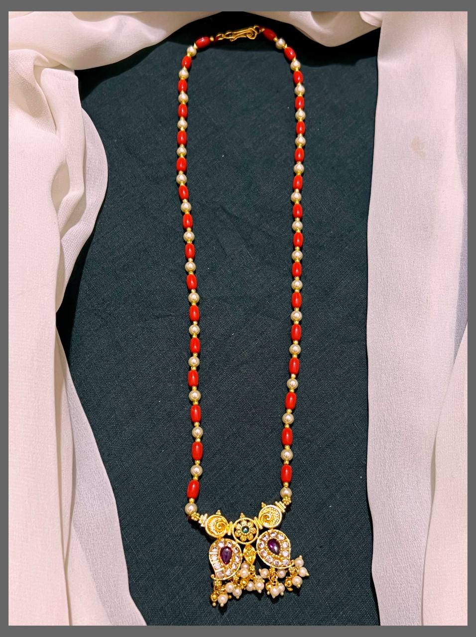 Coral and White Small Pearl Haram - PB00298