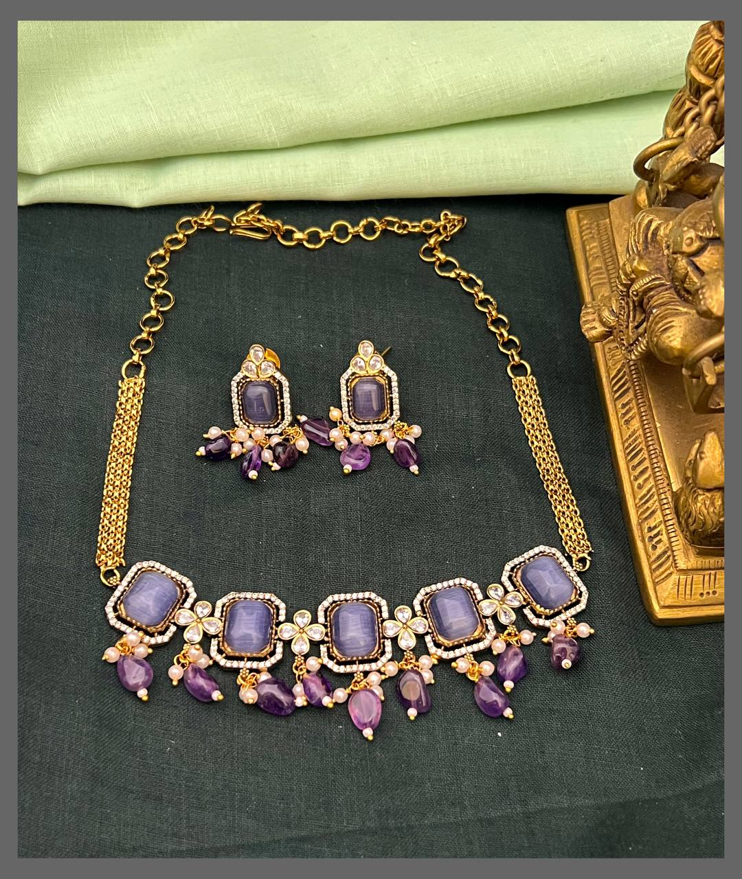 Purple Stone Pendant Necklace in Victorian - VN00174