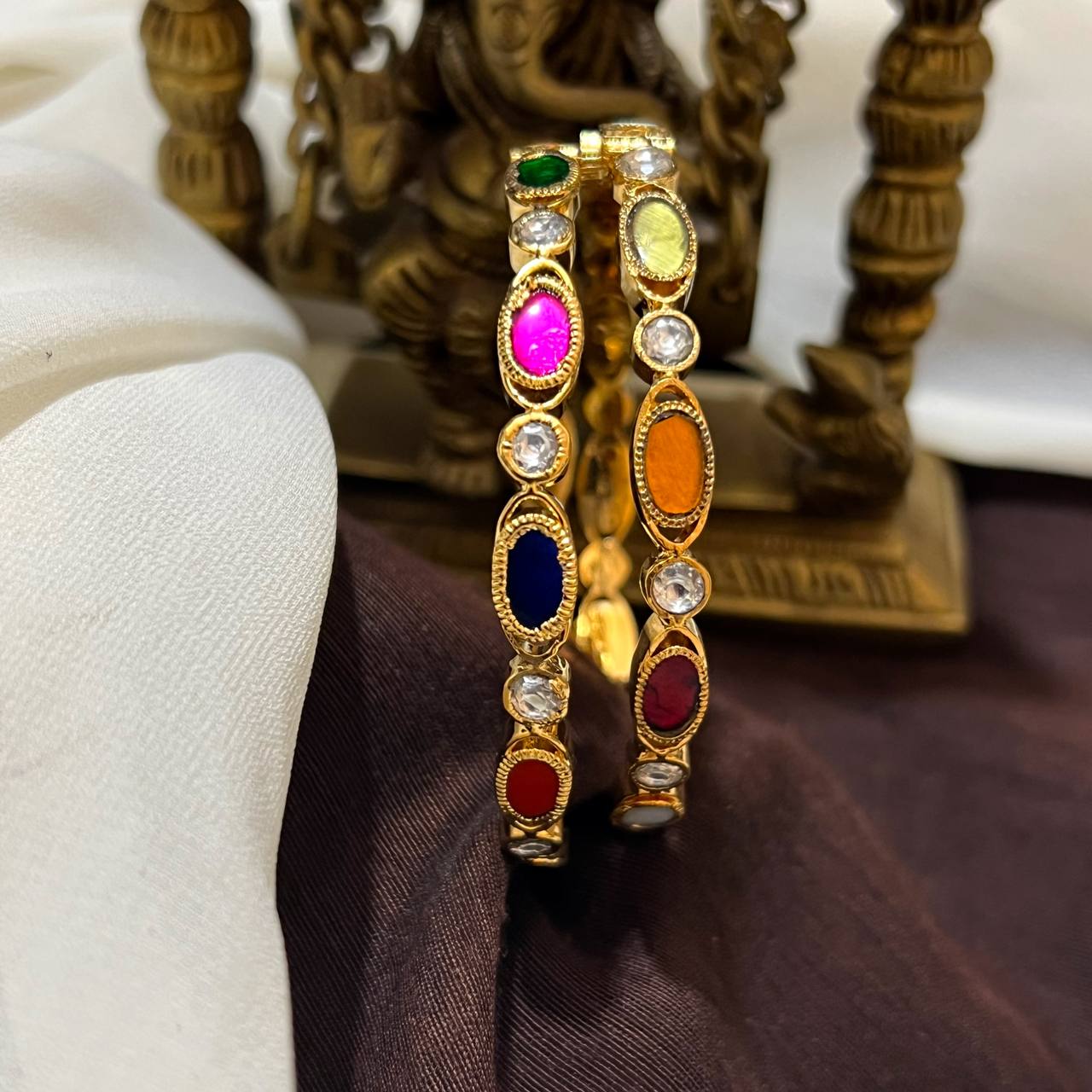 Jadau Navarathna Screw Openable Bangles - BG00694