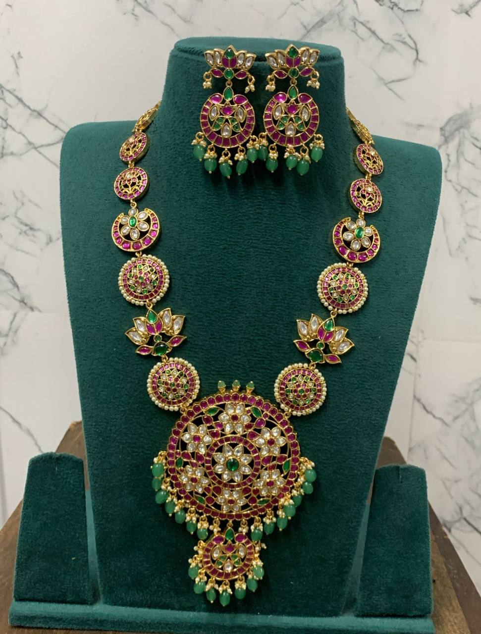 Kempu Stone Designer Bottu Haram - NH00465