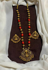 Coral nakshi Ball Black Dori Long With Lakshmi Pendant - PB00637