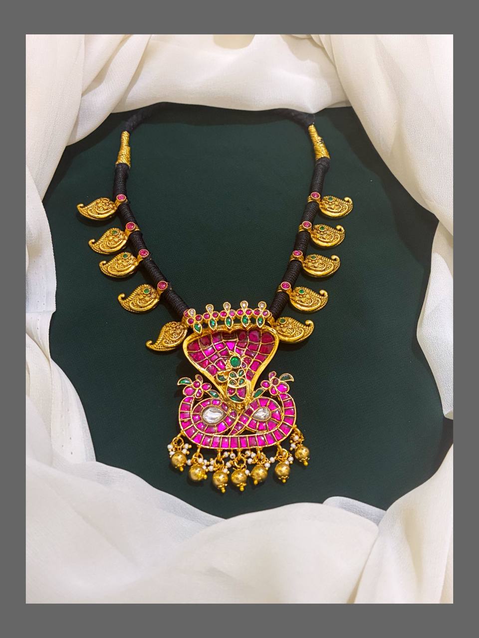 Black Dori With Nagas Pendant - BD0020