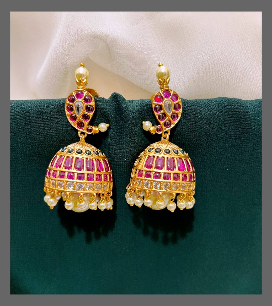 Kempu Mango Jhumki In Nakshi - NE00482