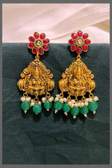 Ruby Flower With Lakshmi Hanging in Kundan - KE00497