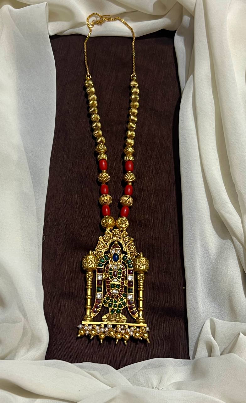Coral Haram With Meenakshi Amman Pendant - PB00636