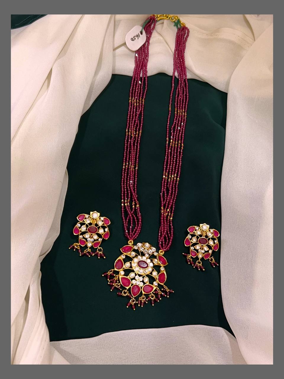 Ruby Pearl With Flower Pendent - PB0088