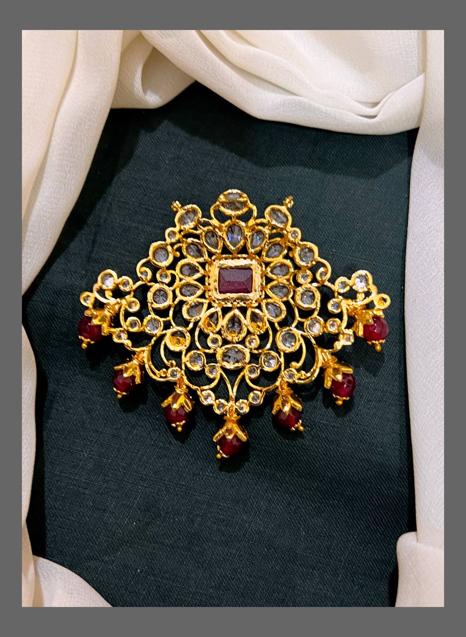 Ruby and white stone Pendent in Nakshi - NP0077