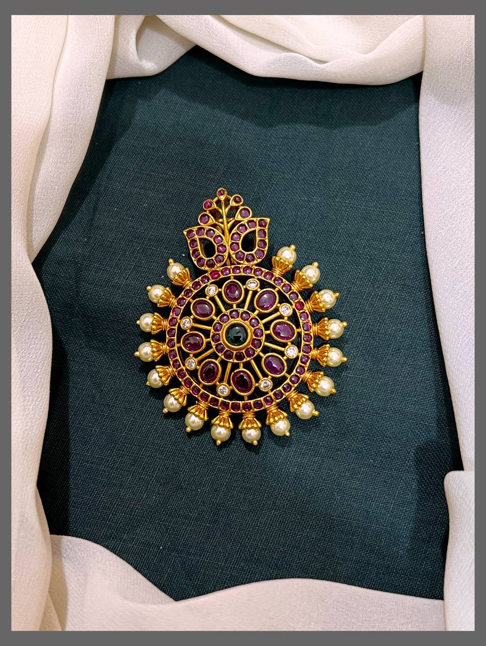 Ruby Flower Nakshi Pendant - NP0080