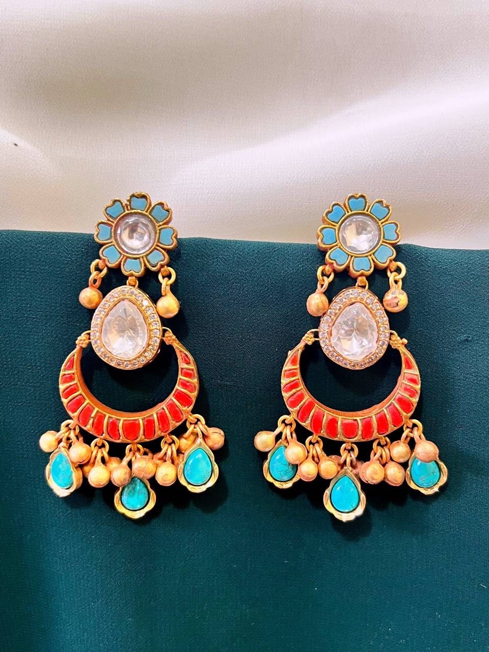 Beautiful Flower with Hanging Earring in Kundan - KE00498